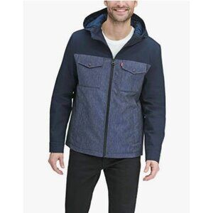Levis Mens Water-Resistant Hooded Jacket Size Large  Blue & Navy